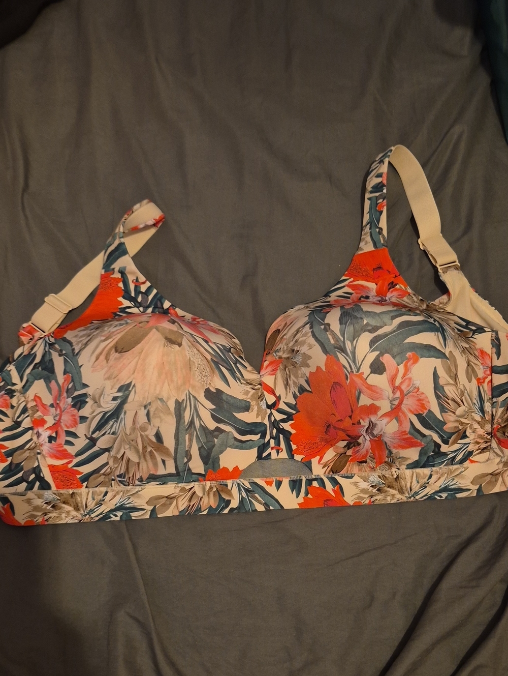 Floral Wire Free Bra in Cream and Coral